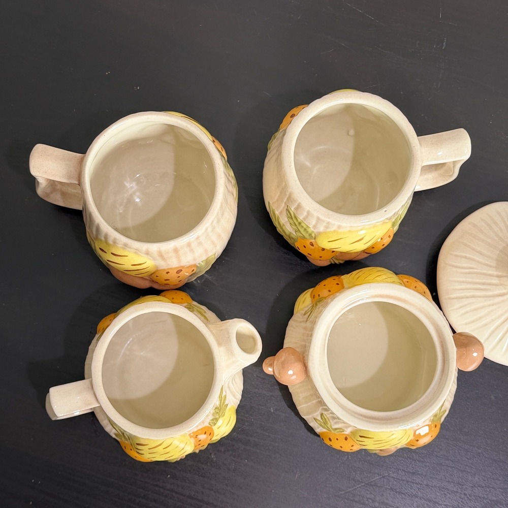 Vintage Arnels Mushroom Ceramic Set Mugs Creamer Sugar Bowl Retro 70s Pottery - Picture 8 of 12